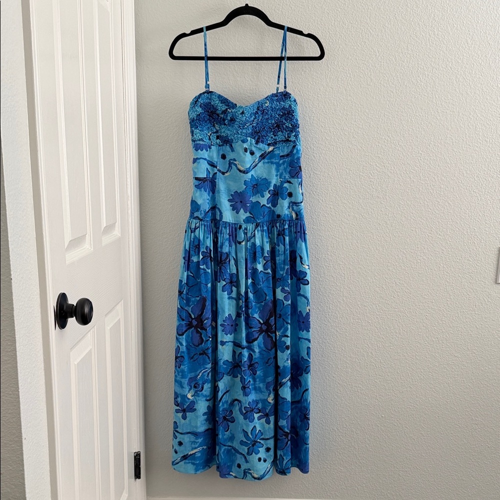 Anthropologie Blue Floral Maxi Sundress